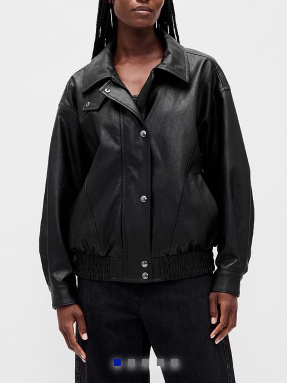 GAP Black Faux Leather Button-Front Bomber Jacket